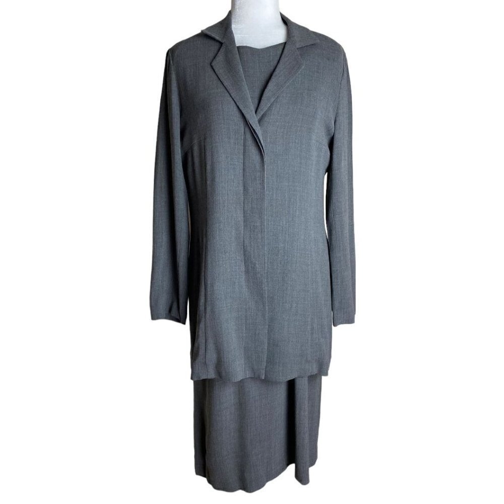 VINTAGE YEOHLEE New York Dress and Jacket Set 2-PC Wool-Blend Gray Womens Sz 10